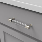 HICKORY Midway Handle Cabinet Pulls in Satin Nickel and Clear 128mm P3635-CASN Mounted