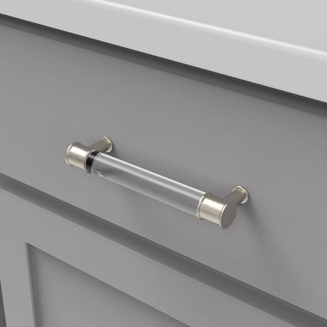 HICKORY Midway Handle Cabinet Pulls in Satin Nickel and Clear 128mm P3635-CASN Mounted