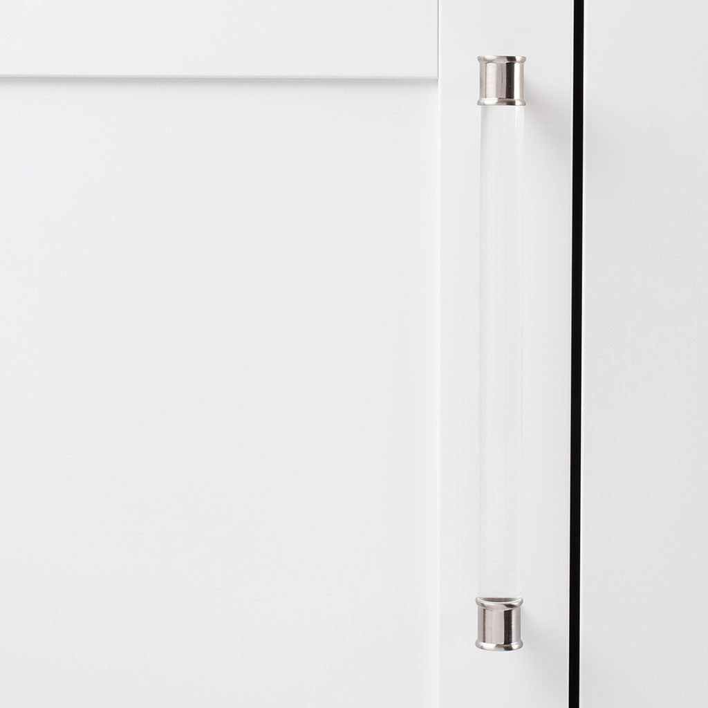 HICKORY Midway Handle Cabinet Pulls in Satin Nickel and Clear 224mm P3704-CASN Display Front View