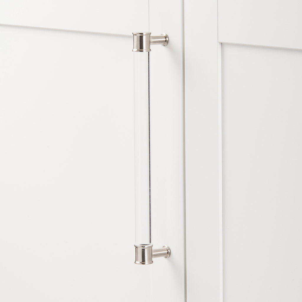 HICKORY Midway Handle Cabinet Pulls in Satin Nickel and Clear 224mm P3704-CASN Display