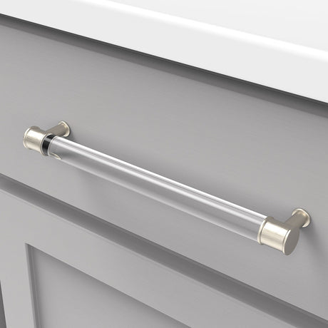 HICKORY Midway Handle Cabinet Pulls in Satin Nickel and Clear 224mm P3704-CASN Mounted