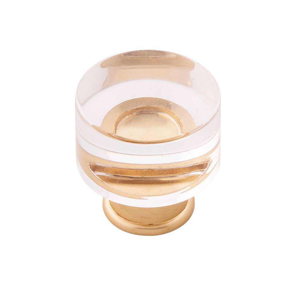 HICKORY Midway Round Cabinet Knob in Brushed Golden Brass and Clear 1-1/4" P3709-CABGB