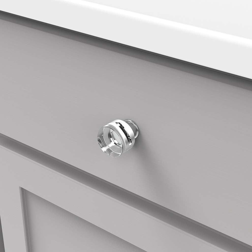 HICKORY Midway Round Cabinet Knob in Chrome and Clear 1-1/4" P3709-CACH Mounted