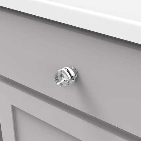 HICKORY Midway Round Cabinet Knob in Chrome and Clear 1-1/4" P3709-CACH Mounted