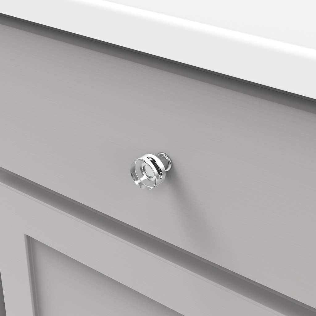 HICKORY Midway Round Cabinet Knob in Chrome and Clear 1" P3708-CACH Mounted