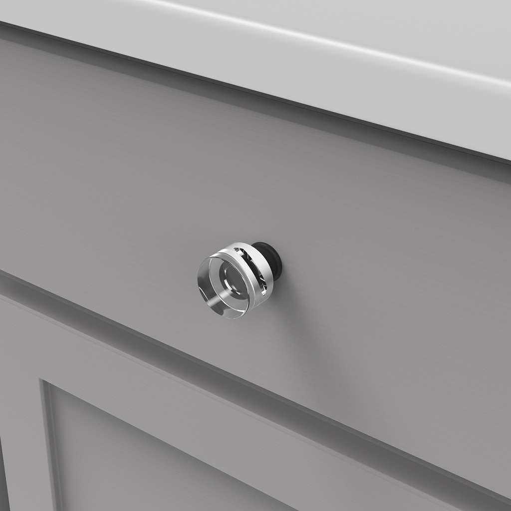 HICKORY Midway Round Cabinet Knob in Matte Black and Clear 1-1/4" P3709-CAMB Mounted