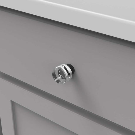 HICKORY Midway Round Cabinet Knob in Matte Black and Clear 1-1/4" P3709-CAMB Mounted