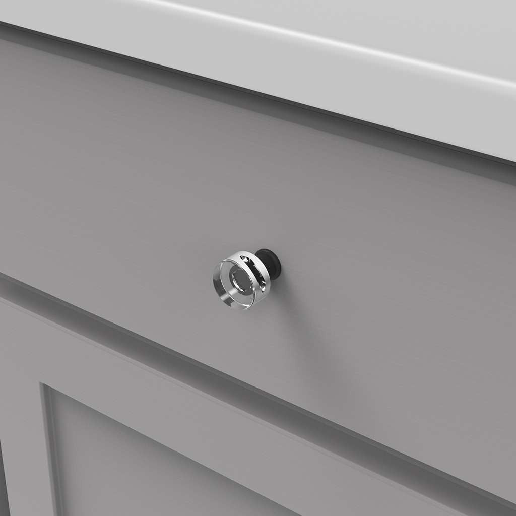 HICKORY Midway Round Cabinet Knob in Matte Black and Clear 1" P3708-CAMB Mounted