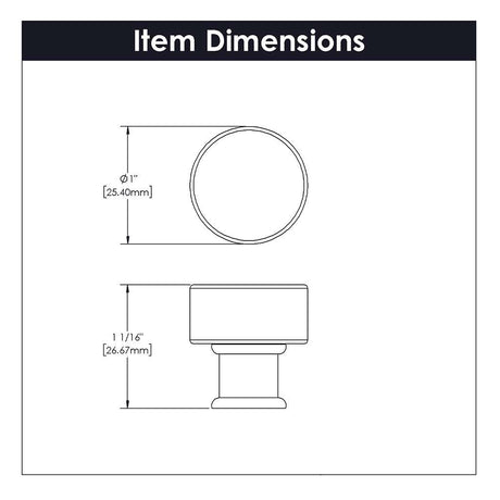 HICKORY Midway Round Cabinet Knob in Matte Black and Clear 1" P3708-CAMB Specs
