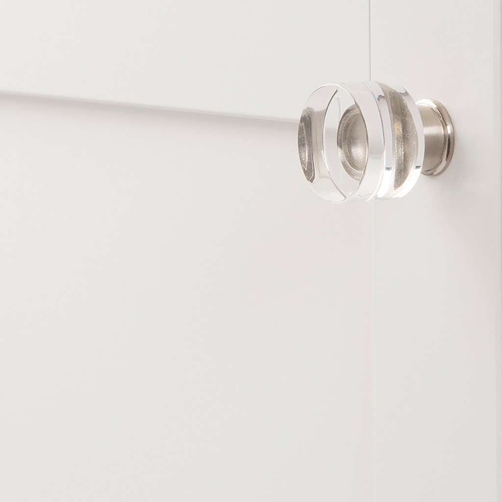 HICKORY Midway Round Cabinet Knob in Satin Nickel and Clear 1-1/4" P3709-CASN Display Angle