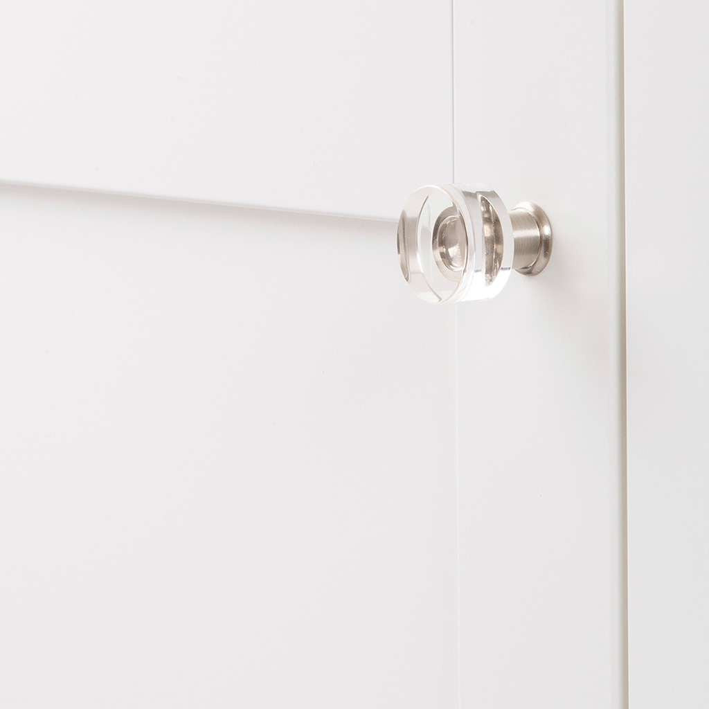 HICKORY Midway Round Cabinet Knob in Satin Nickel and Clear 1" P3708-CASN Display Angle