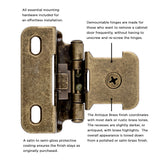 HICKORY Single Demountable 1/2" Overlay Partial Wrap Cabinet Hinge (pair) in Antique Brass P5312-AB Information