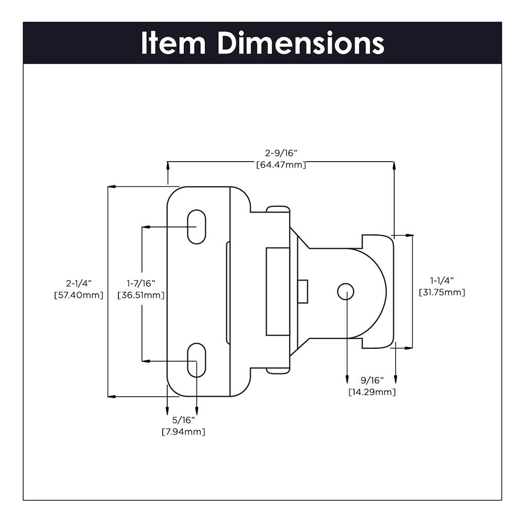 HICKORY Single Demountable 1/2" Overlay Partial Wrap Cabinet Hinge (pair) in Antique Brass P5312-AB Specs