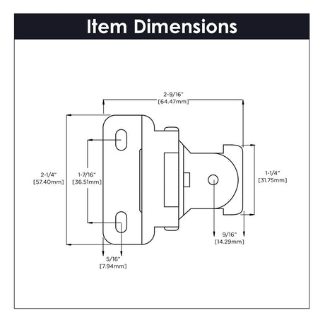 HICKORY Single Demountable 1/2" Overlay Partial Wrap Cabinet Hinge (pair) in Antique Brass P5312-AB Specs