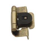 HICKORY Single Demountable 1/2" Overlay Partial Wrap Cabinet Hinge (pair) in Antique Brass P5312-AB on White Background