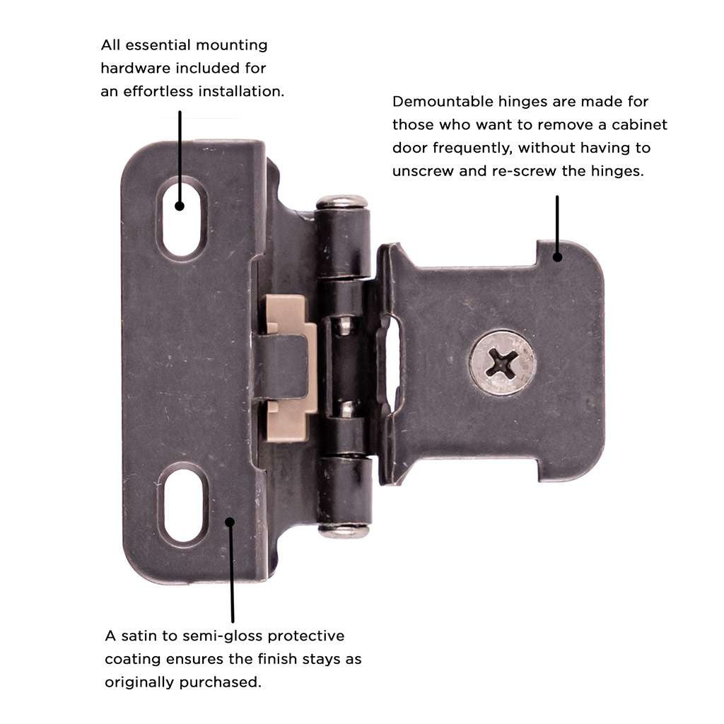 HICKORY Single Demountable 1/2" Overlay Partial Wrap Cabinet Hinge (pair) in Black Iron P5313-BI Information