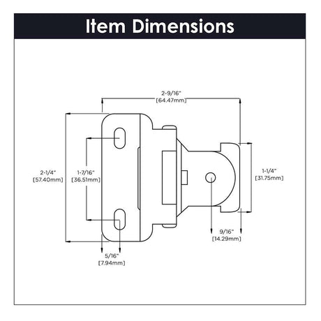HICKORY Single Demountable 1/2" Overlay Partial Wrap Cabinet Hinge (pair) in Black Iron P5313-BI Specs
