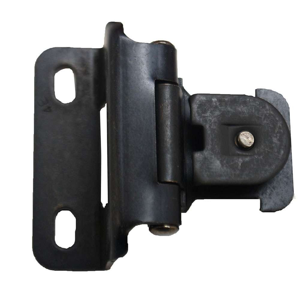HICKORY Single Demountable 1/2" Overlay Partial Wrap Cabinet Hinge (pair) in Black Iron P5313-BI Top Open