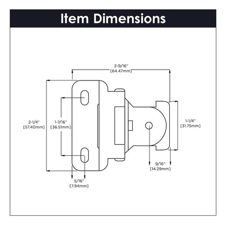 Hickory Single Demountable 1/2" Overlay Partial Wrap Cabinet Hinge (pair) in Satin Nickel P5313-SN Specs